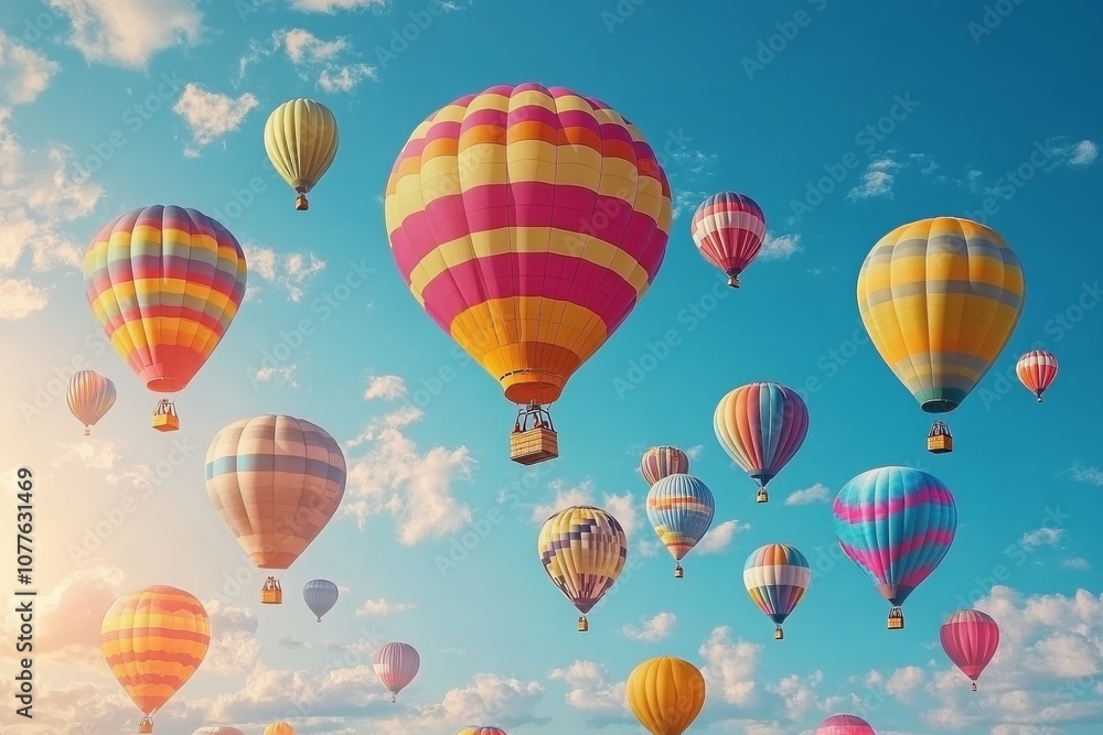 Colorful Hot Air Balloons in a Sunny Sky Colorful Hot Air Balloons in a Sunny Sky