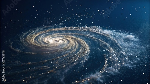 swirling vortex of metallic particles in a dark blue background, otherworldly, ethereal, abstract metal background photo