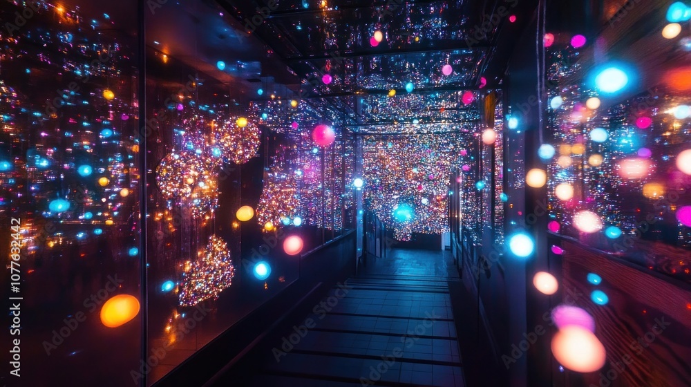 Fototapeta premium A Festive and Colorful Hallway Illuminated with Bokeh Lights