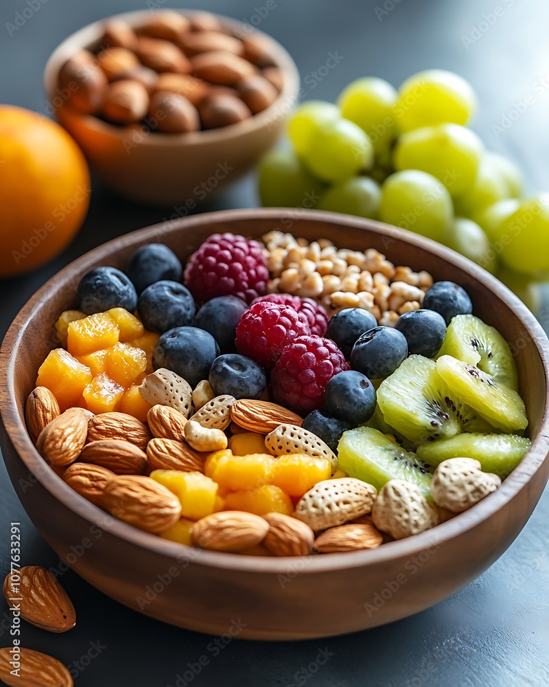Healthy Aging wellness nutrition Vibrant Balanced Breakfast with Fresh Fruits and Nuts Healthy Aging wellness nutrition Vibrant Balanced Breakfast with Fresh Fruits and Nuts