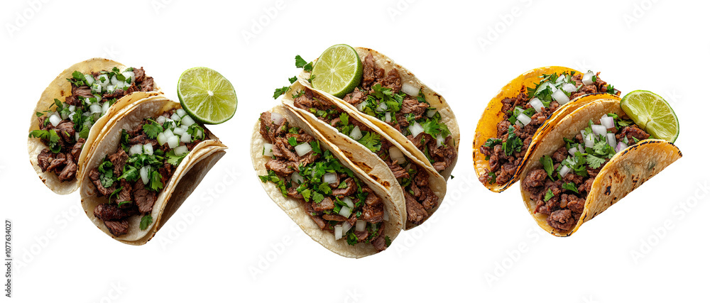 Tacos on Transparent Background with Lime and Cilantro Tacos on Transparent Background with Lime and Cilantro