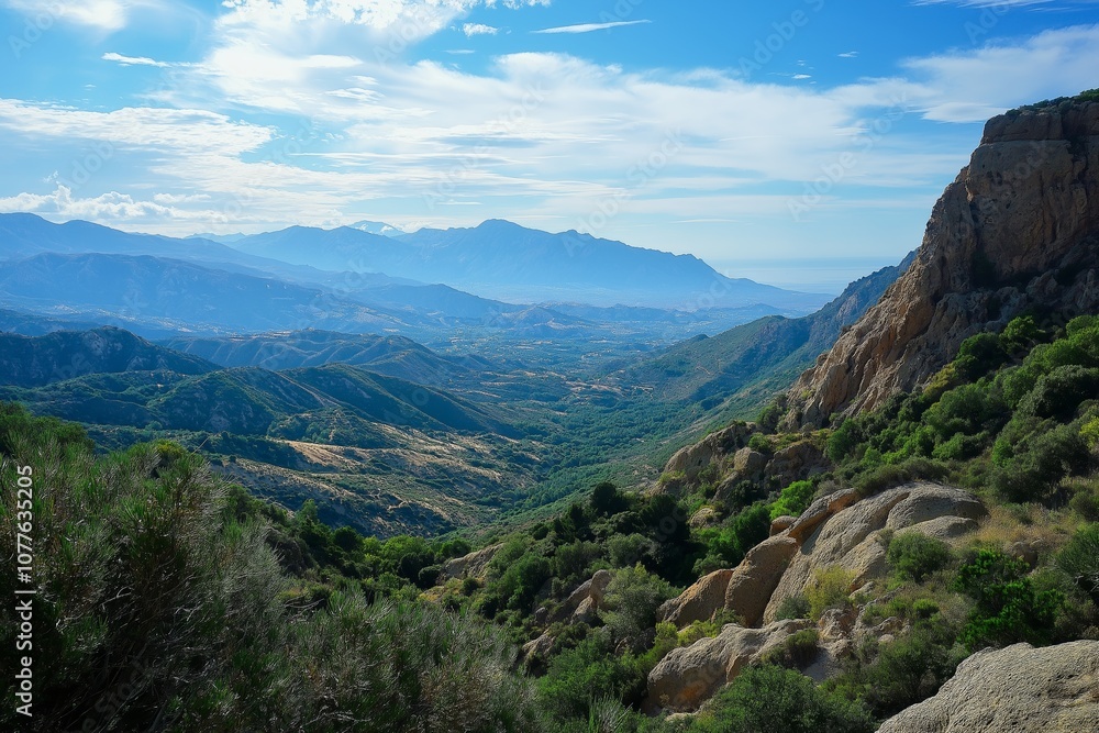 A stunning valley scene with rolling hills and distant mountains beneath a clear blue sky. A stunning valley scene with rolling hills and distant mountains beneath a clear blue sky.