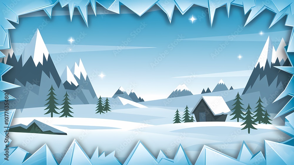 Frosted Glass Effect Winter Frame with Icy Patterns Frosted Glass Effect Winter Frame with Icy Patterns