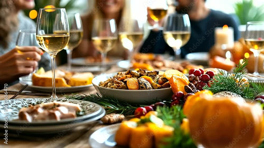 A diverse group of friends shares gratitude in multiple languages around a Thanksgiving table, celebrating unity and cultural diversity. A diverse group of friends shares gratitude in multiple languages around a Thanksgiving table, celebrating unity and cultural diversity.