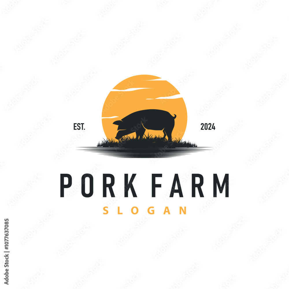 Pig logo grilled pork pig simple rustic stamp vector emblem livestock barbecue BBQ vintage design inspiration Pig logo grilled pork pig simple rustic stamp vector emblem livestock barbecue BBQ vintage design inspiration