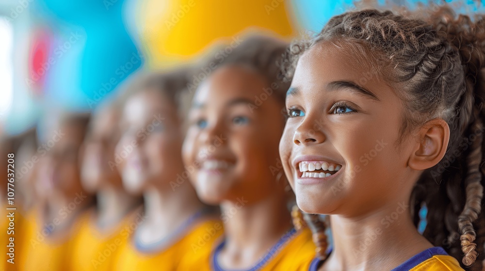 Joyful Children Singing in School Music Class Joyful Children Singing in School Music Class