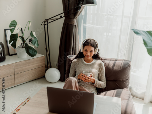 Woman Studying Online at Home photo