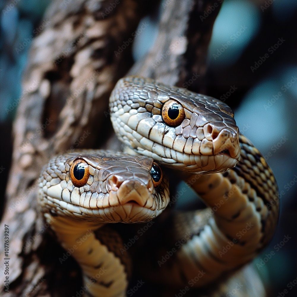 Close-up of Two Snakes with Intriguing Eyes - Wildlife Photography Close-up of Two Snakes with Intriguing Eyes - Wildlife Photography