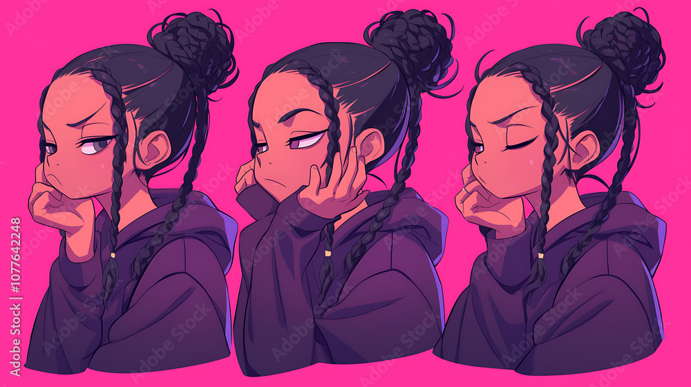 woman with braided hair posing thinking simple background woman with braided hair posing thinking simple background