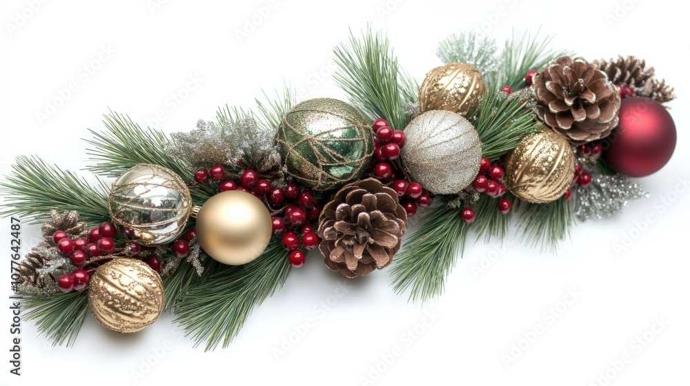 Elegant Christmas Decoration with Ornaments and Pine Cones Elegant Christmas Decoration with Ornaments and Pine Cones