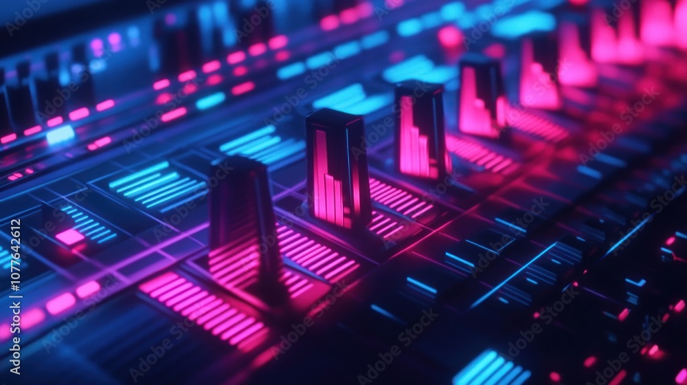 Abstract Synth Panel with Glowing Pink and Blue Lights Abstract Synth Panel with Glowing Pink and Blue Lights