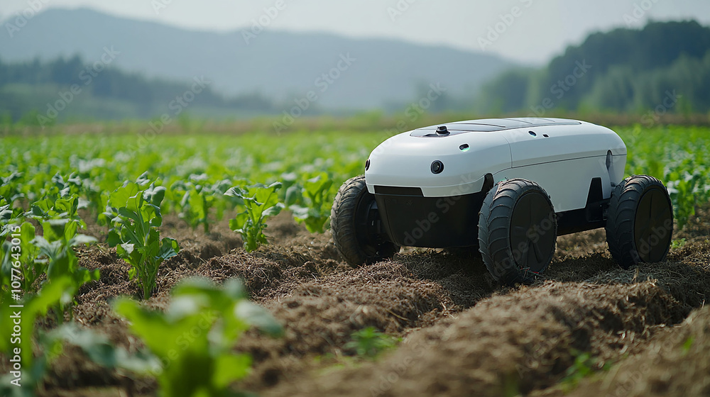 Advanced autonomous robot drone equipped with sensors and AI technology is operating in an agricultural field, showcasing the latest in smart farming automation and precision agriculture. Advanced autonomous robot drone equipped with sensors and AI technology is operating in an agricultural field, showcasing the latest in smart farming automation and precision agriculture.