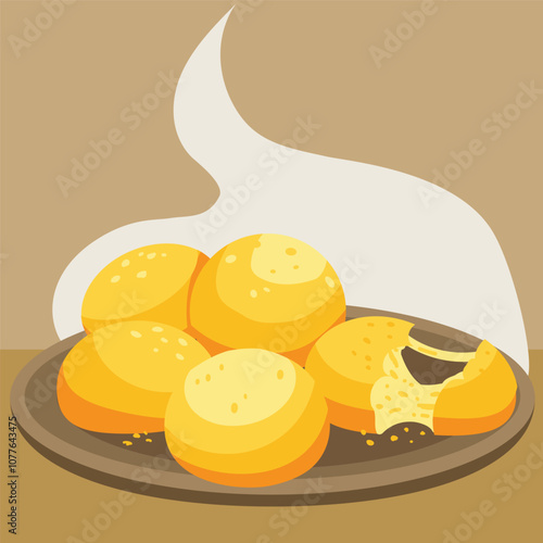 Pão de queijo, brazilian typical cheese bread, vector drawing