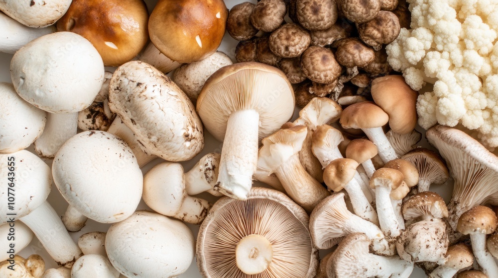 Assortment of Fresh Mushrooms and Cauliflower Assortment of Fresh Mushrooms and Cauliflower