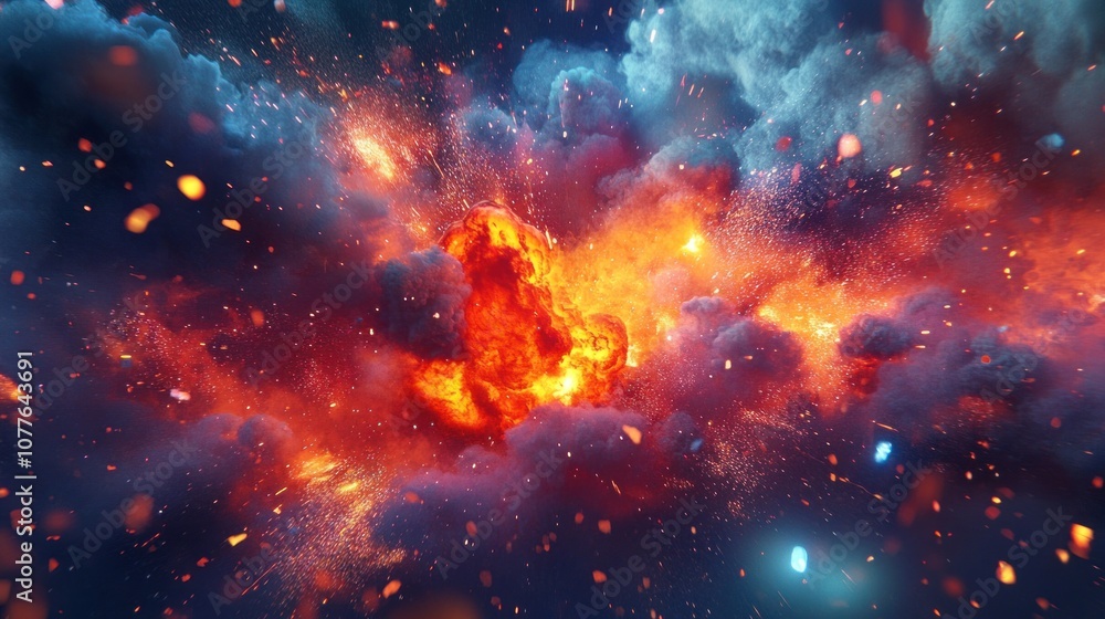 Fiery Explosion with Sparks and Smoke Fiery Explosion with Sparks and Smoke