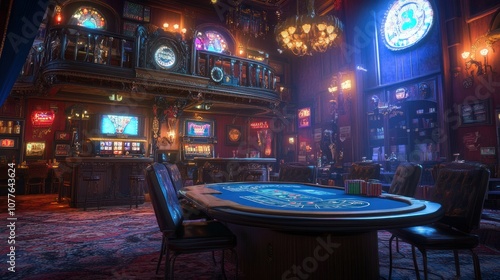 Wallpaper Mural A Luxurious Casino Setting with a Blue-Lit Gaming Table Torontodigital.ca