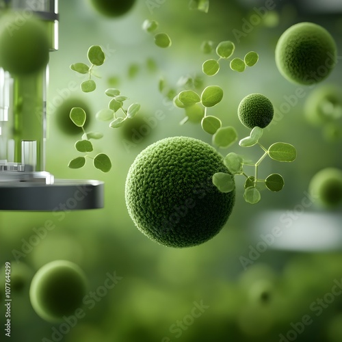 Closeup Inspection of Photosynthetic Microalgae Powering Renewable Biofuel with Intricate Cellular Architecture and Efficient Metabolic Processes  Dense Microbial Communities photo