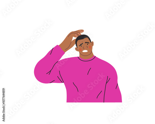 Thinking people, modern flat vector concept illustration- man standing thoughtfully, looking forward. Metaphor for reflection, analysis, introspection, contemplation, deep thought