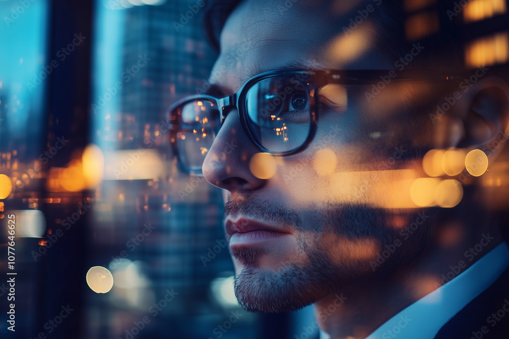 Young Executive Overlooking the City at Night Young Executive Overlooking the City at Night