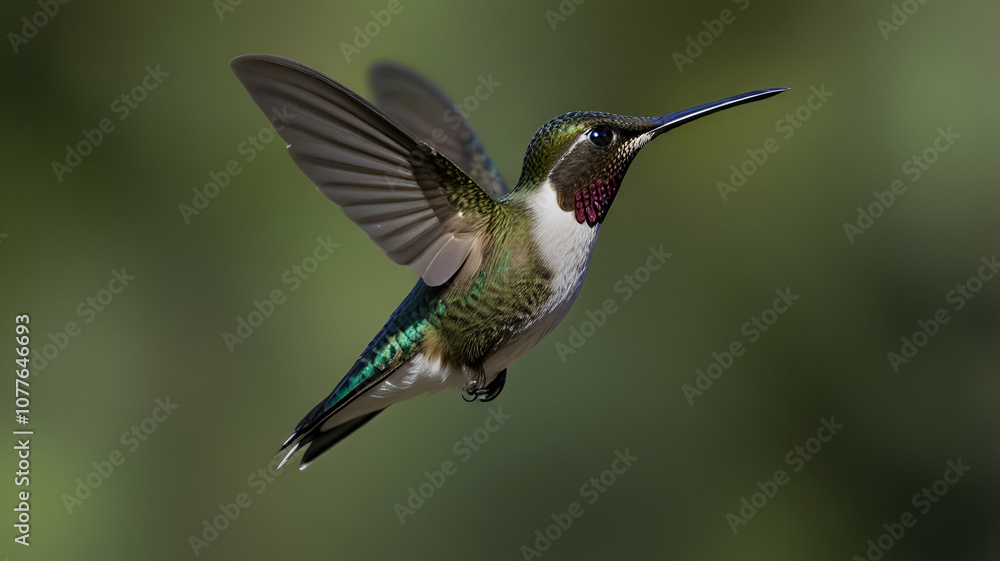 Hummingbird mid-flight with wings outspread. Background Hummingbird mid-flight with wings outspread. Background