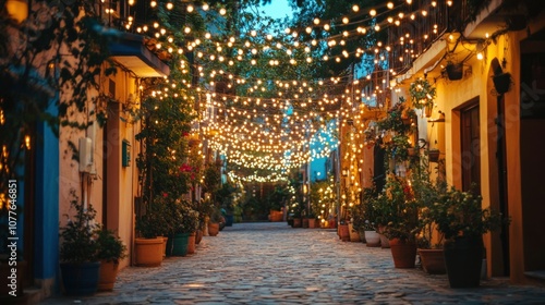 Enchanting Evening Stroll Through a Fairy-Tale Alleyway Adorned with Lights