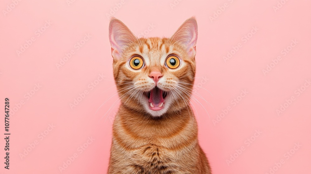 Surprised Orange Tabby Cat Against a Pink Background Surprised Orange Tabby Cat Against a Pink Background
