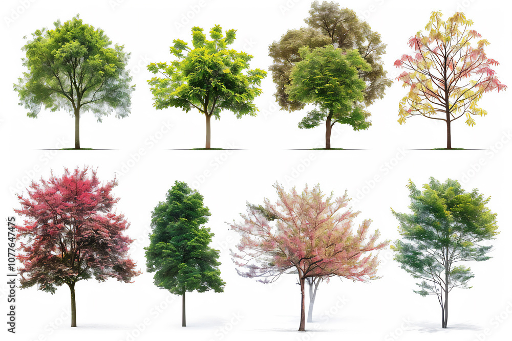 Obraz premium Various trees with leaves isolated on white version 7