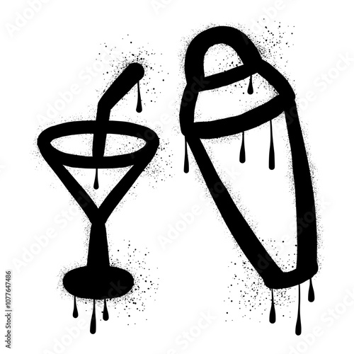 Cocktail shaker with black spray paint graffiti