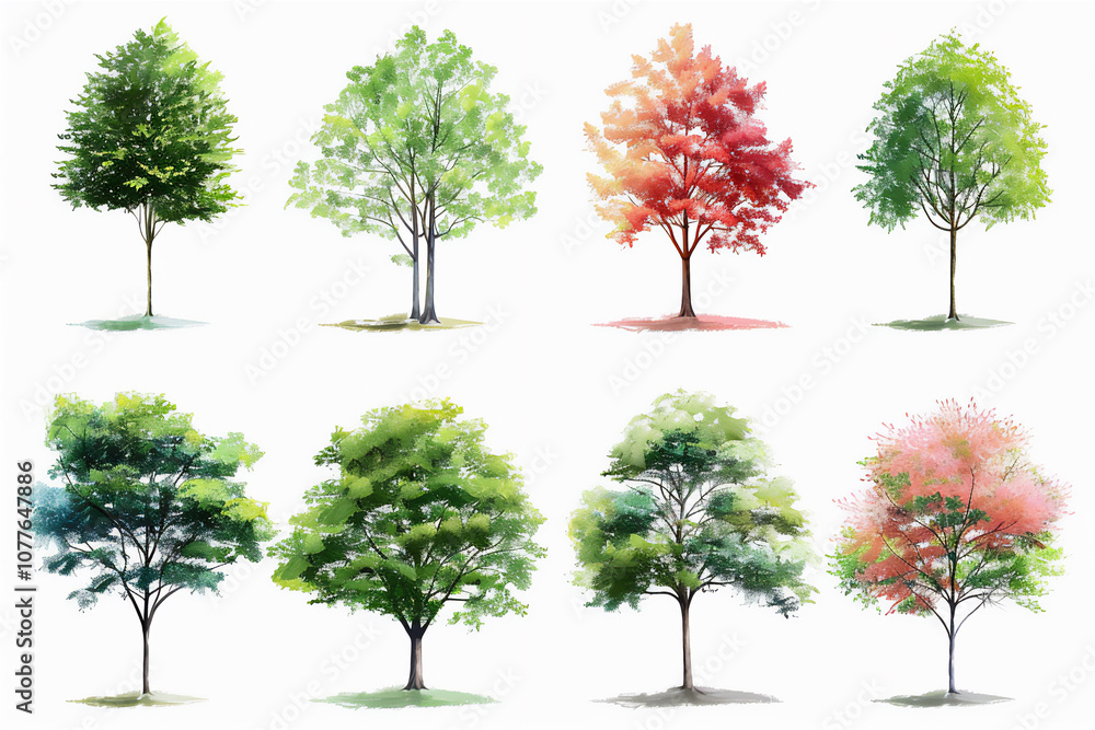 Obraz premium Various trees with leaves isolated on white version 4