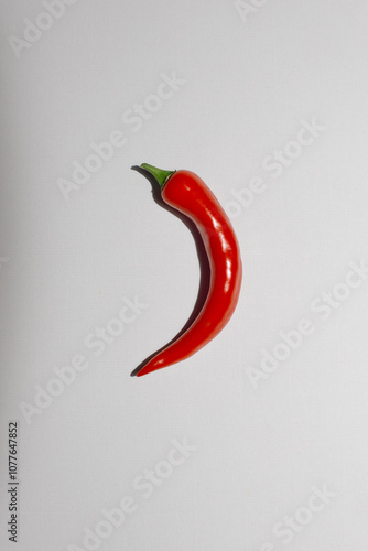 Photo of hot, red and spicy chili on a grey background with shadow photo