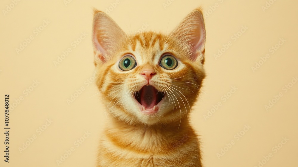 Adorable Surprised Ginger Kitten with Big Green Eyes Adorable Surprised Ginger Kitten with Big Green Eyes