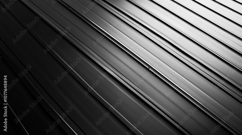 Obraz premium Black metal plate roof top, Seamless surface of galvanized steel. Industrial building wall made of corrugated metal sheet, flat background photo texture for mockup illustration.