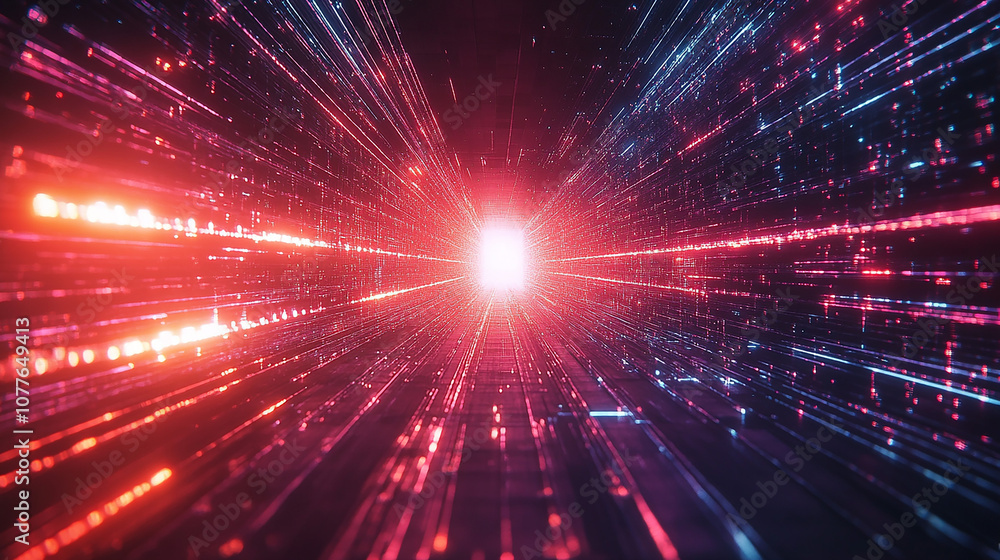 Optical data concept depicted by abstract glowing lines on a dark background. The high speed, vast capacity data transmission enabled by optical fiber technology in today's digital age illustration. Optical data concept depicted by abstract glowing lines on a dark background. The high speed, vast capacity data transmission enabled by optical fiber technology in today's digital age illustration.