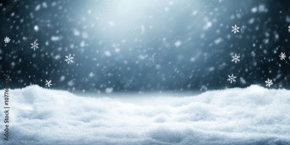 Falling snowflakes and Bokeh with white snow on a blue background Falling snowflakes and Bokeh with white snow on a blue background