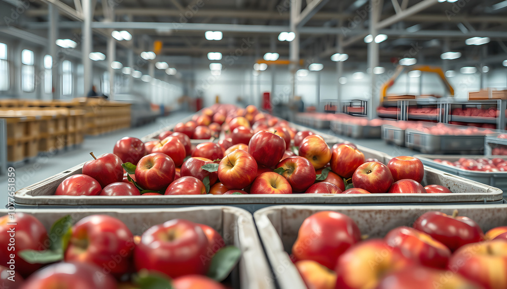 Ripe juicy red apples in a container. Production facilities of large warehouse - grading, packing and storage of crops isolated with white highlights, png Ripe juicy red apples in a container. Production facilities of large warehouse - grading, packing and storage of crops isolated with white highlights, png