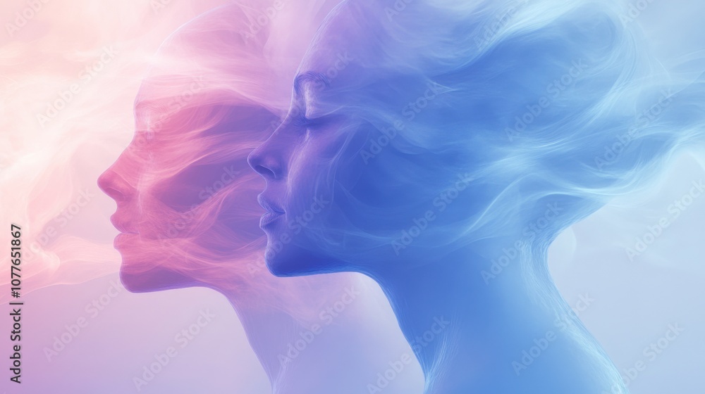 Elegant Duality: Ethereal Portraits with Flowing Pastel Hues Elegant Duality: Ethereal Portraits with Flowing Pastel Hues