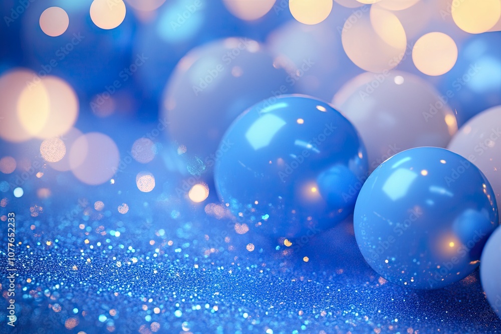 Happy warm image with small blue balloons on the edge and glitter, photorealistic, high quality ,generative ai Happy warm image with small blue balloons on the edge and glitter, photorealistic, high quality ,generative ai