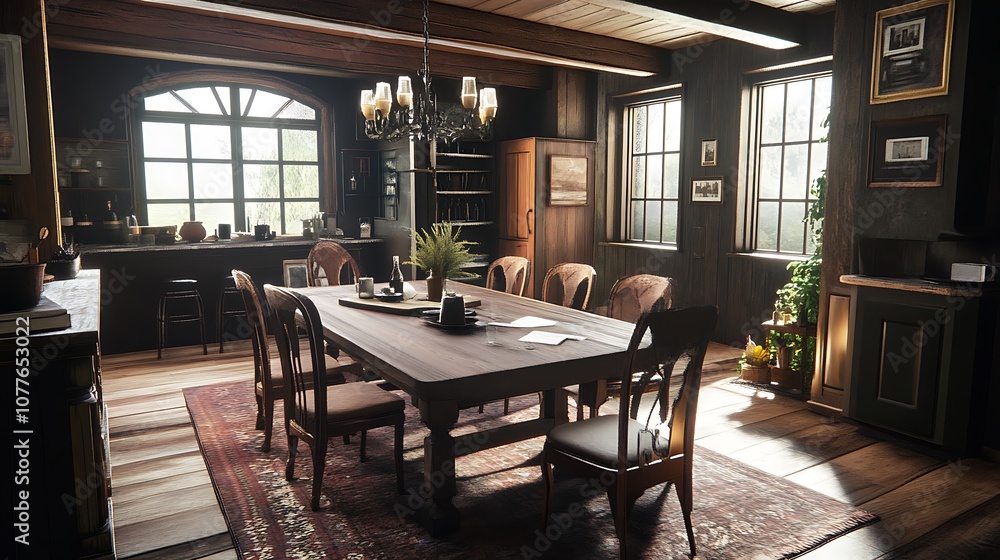 Rustic Dining Room with Wooden Table and Chairs Rustic Dining Room with Wooden Table and Chairs