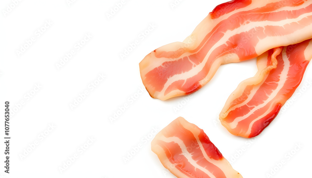 Slices of raw bacon isolated on white, top view isolated with white highlights, png Slices of raw bacon isolated on white, top view isolated with white highlights, png