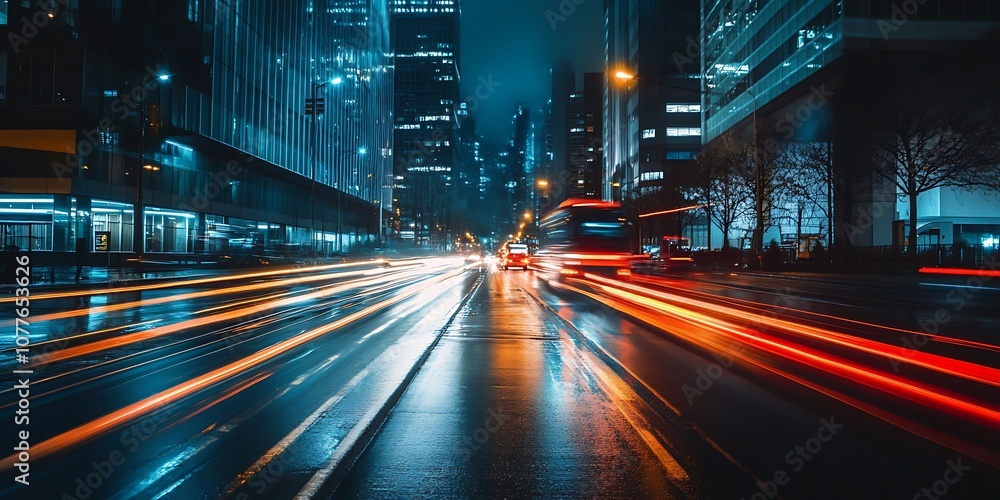 Obraz premium City Street at Night with Light Trails, Abstract Urban Background
