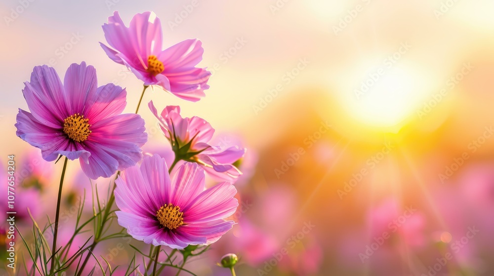 Breathtaking view of vibrant flowers in a field, glowing under a stunning sunset. The perfect spring magic captured at dusk. Breathtaking view of vibrant flowers in a field, glowing under a stunning sunset. The perfect spring magic captured at dusk.