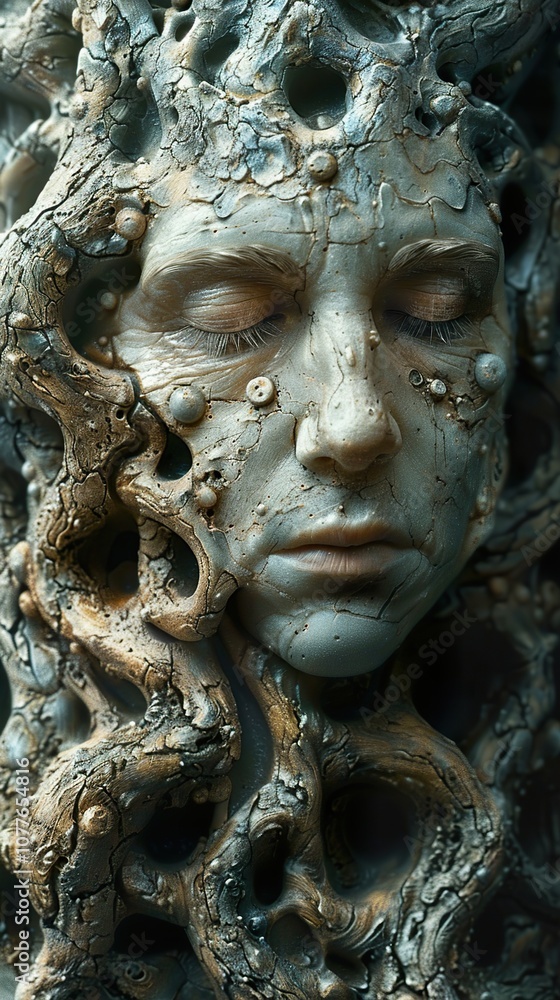 Surreal Art: Human Face Transformed into Tree Bark Surreal Art: Human Face Transformed into Tree Bark