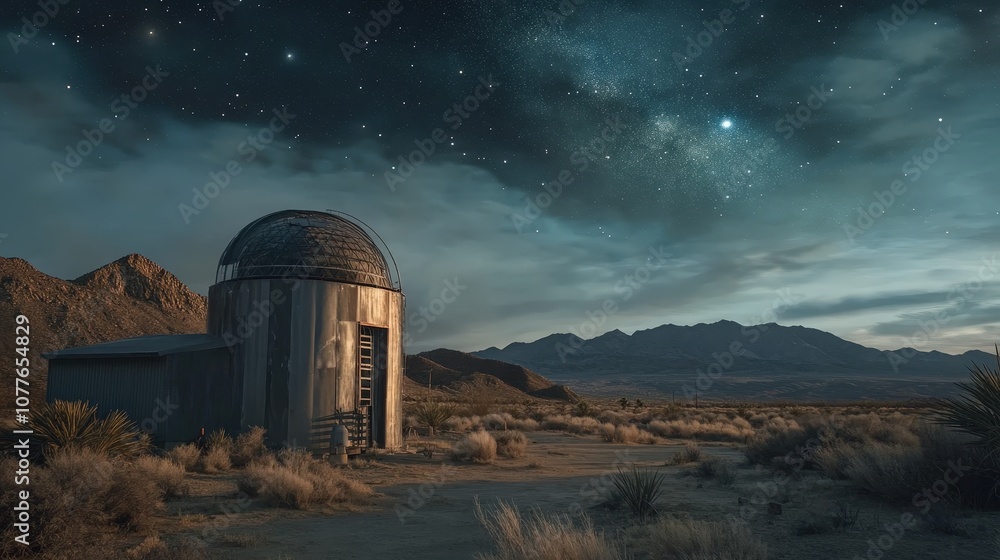 Explore the striking contrast of an observatory in the desert. The stark landscape and dark sky make it the perfect place to study the stars with little light pollution Explore the striking contrast of an observatory in the desert. The stark landscape and dark sky make it the perfect place to study the stars with little light pollution