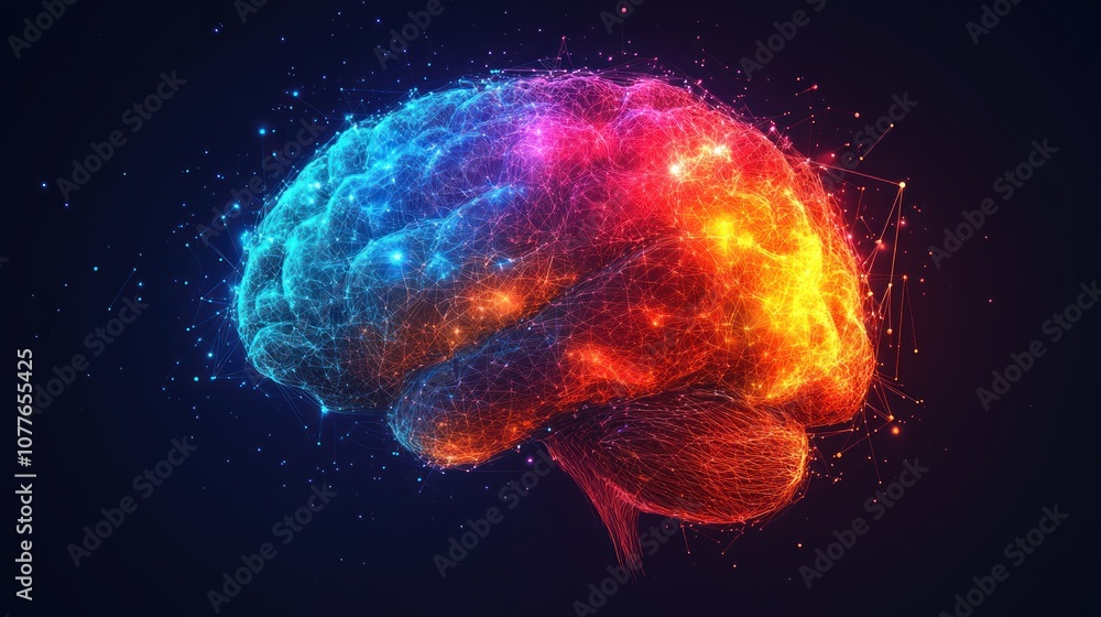 Colorful digital representation of a brain symbolizing creativity. Colorful digital representation of a brain symbolizing creativity.