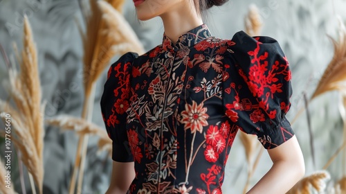 Wallpaper Mural A stunning red batik dress for women, exuding elegance and grace. The intricate patterns blend tradition with sophistication, making it the perfect choice for formal occasions or cultural celebrations Torontodigital.ca