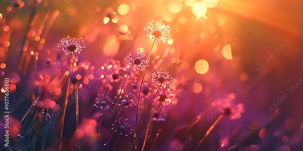 Dandelion Seeds at Sunset with Soft Bokeh Lights Dandelion Seeds at Sunset with Soft Bokeh Lights