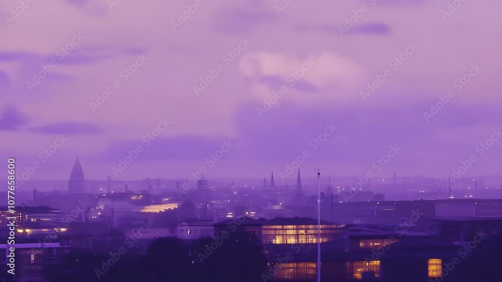 City skyline at dusk, showcasing a blend of architecture and soft violet hues. City skyline at dusk, showcasing a blend of architecture and soft violet hues.