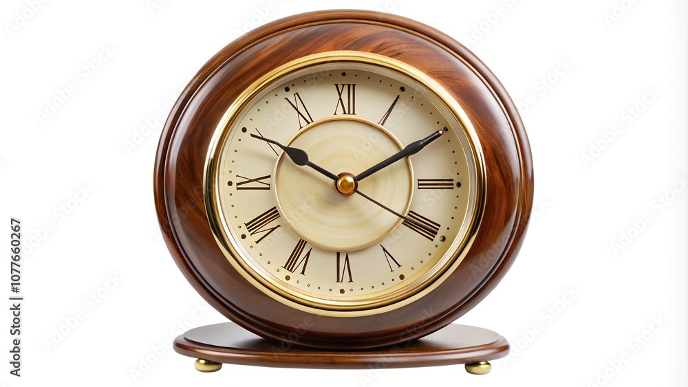 A classic clock with retro design, placed on a white background highlighting elegance A classic clock with retro design, placed on a white background highlighting elegance