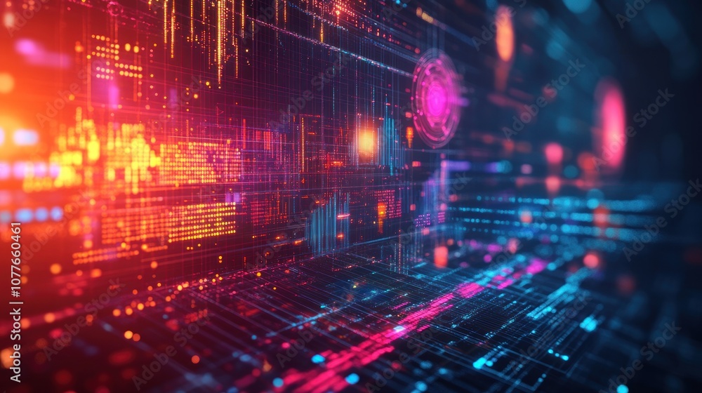 Abstract digital background with glowing lines and data streams. Abstract digital background with glowing lines and data streams.