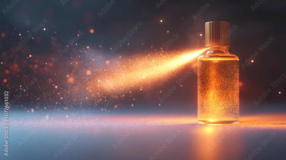 A stunning translucent bottle elegantly arranged with a soft mist effect, showcasing sparks of light for a captivating visual experience in a tranquil setting. A stunning translucent bottle elegantly arranged with a soft mist effect, showcasing sparks of light for a captivating visual experience in a tranquil setting.